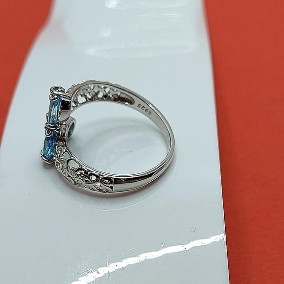 Natural Oval Apatite 6x4mm 14K White Gold Plate 925 Sterling Silver Ring 7 - Picture 5 of 9